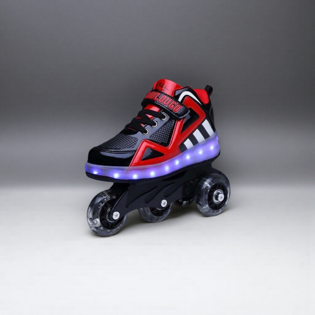 Professional double-row roller skates, size 32, black and red color scheme, wear-resistant bearings adjustable details Picture