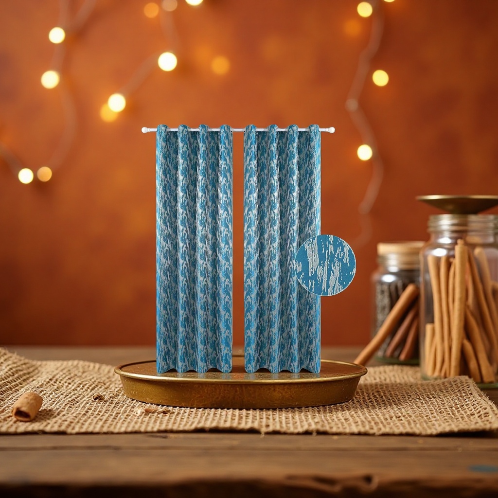 The blue abstract pattern curtains for the living room and bedroom have good light-blocking, heat insulation and drape. They are made of high-count cotton Specification image