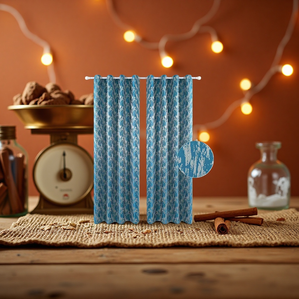 The blue abstract pattern curtains for the living room and bedroom have good light-blocking, heat insulation and drape. They are made of high-count cotton details Picture