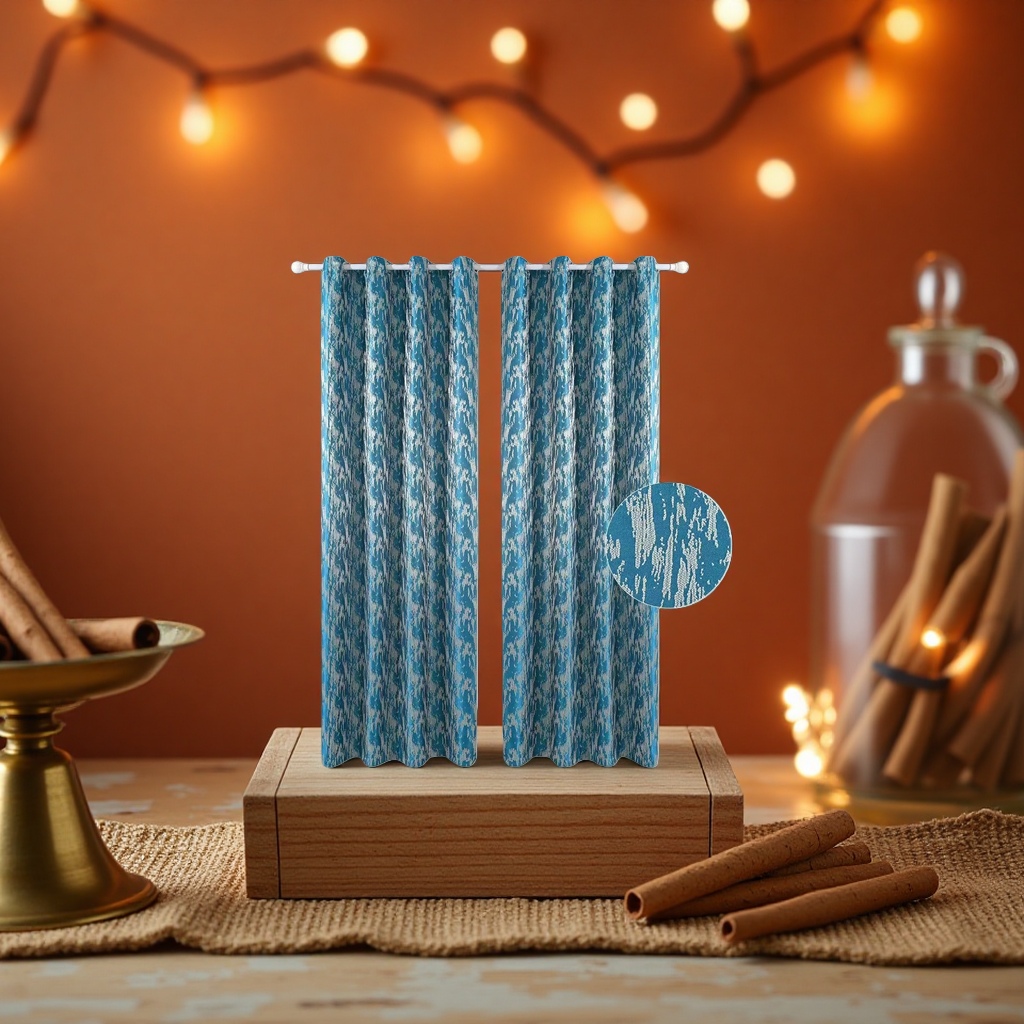 The blue abstract pattern curtains for the living room and bedroom have good light-blocking, heat insulation and drape. They are made of high-count cotton Application Scenario