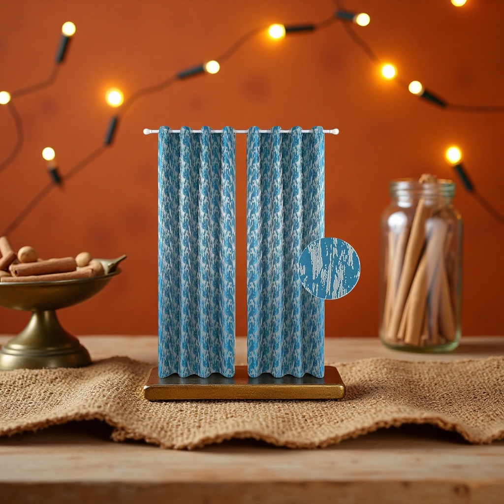 The blue abstract pattern curtains for the living room and bedroom have good light-blocking, heat insulation and drape. They are made of high-count cotton