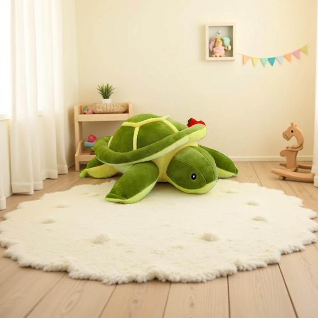 Green plush turtle toy children's soothing pillow, cute realistic pet doll