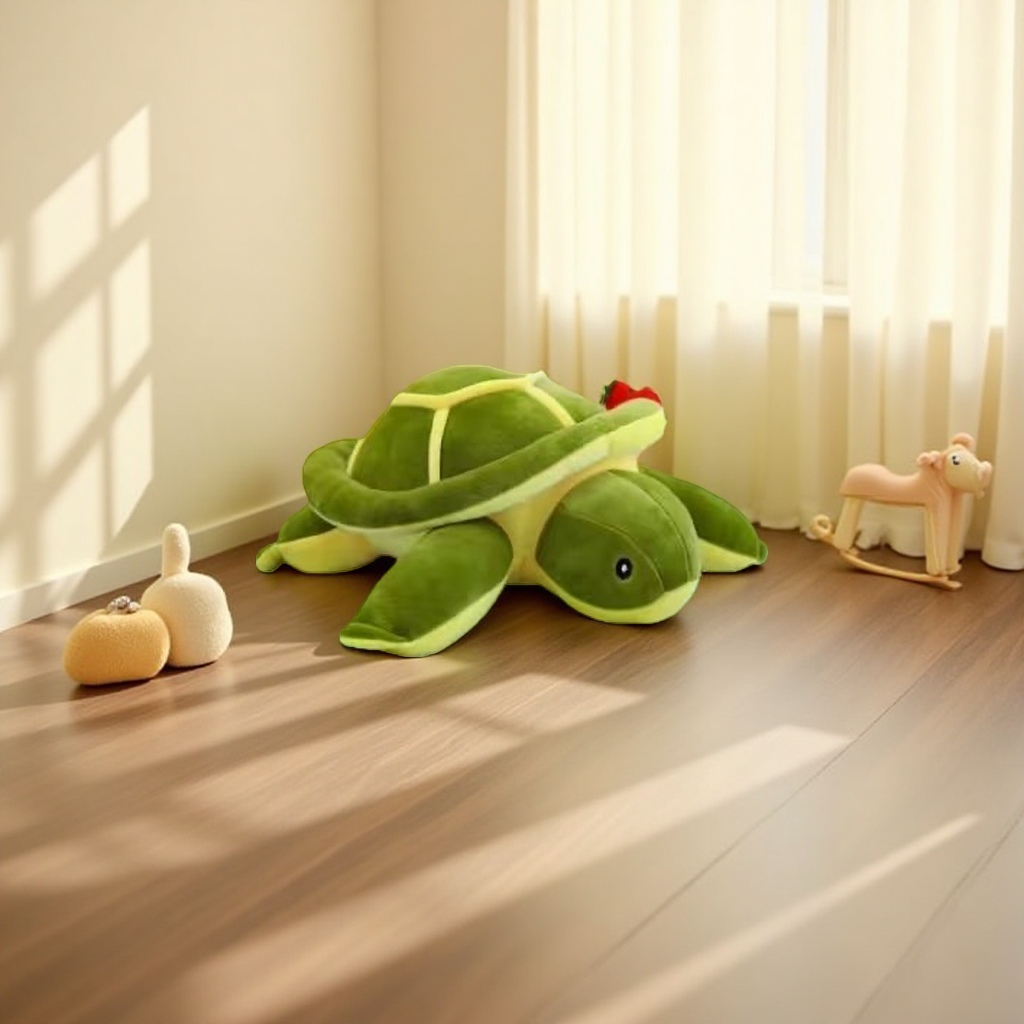 Green plush turtle toy children's soothing pillow, cute realistic pet doll details Picture