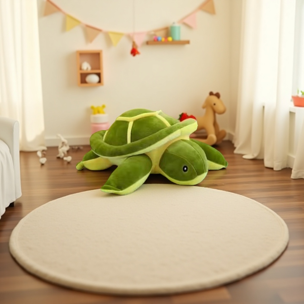 Green plush turtle toy children's soothing pillow, cute realistic pet doll Application Scenario