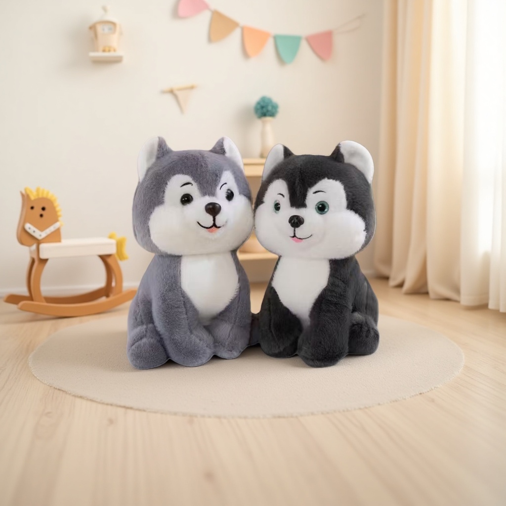 Husky plush toys, cute throw pillows, and plush figurines for living room decoration details Picture