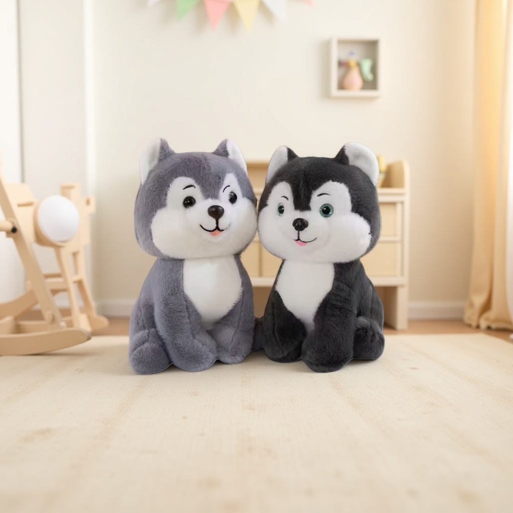 Husky plush toys, cute throw pillows, and plush figurines for living room decoration