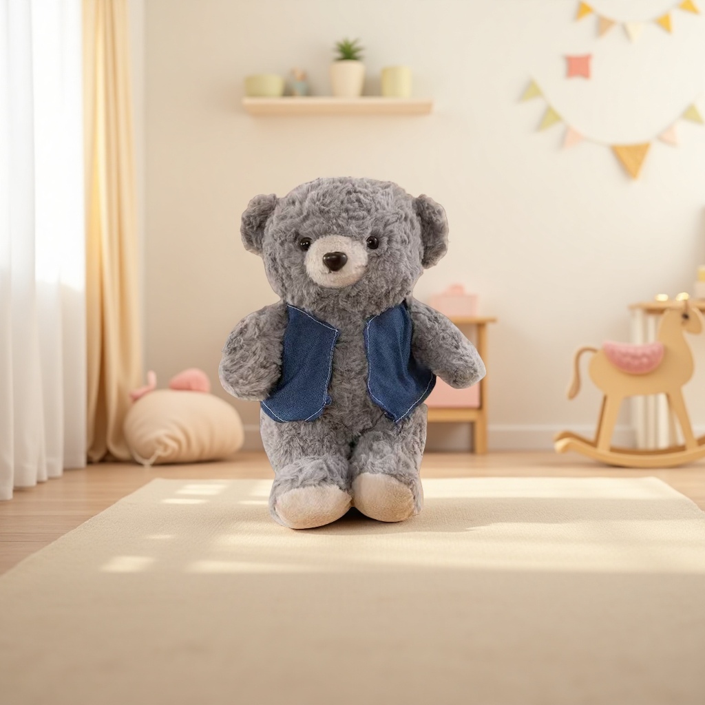 The grey plush toy bear is cute and soft. It's a plush bear as a children's gift Specification image