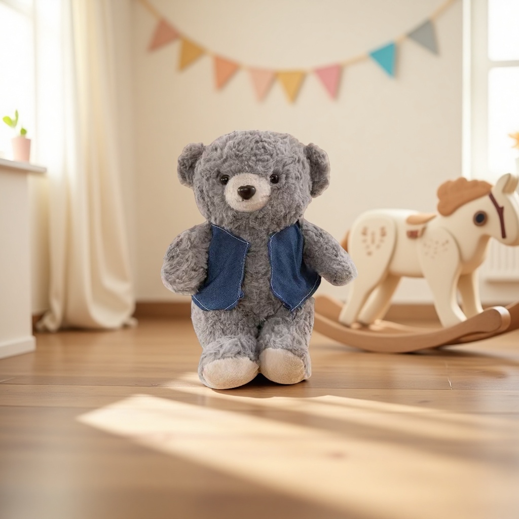 The grey plush toy bear is cute and soft. It's a plush bear as a children's gift Application Scenario