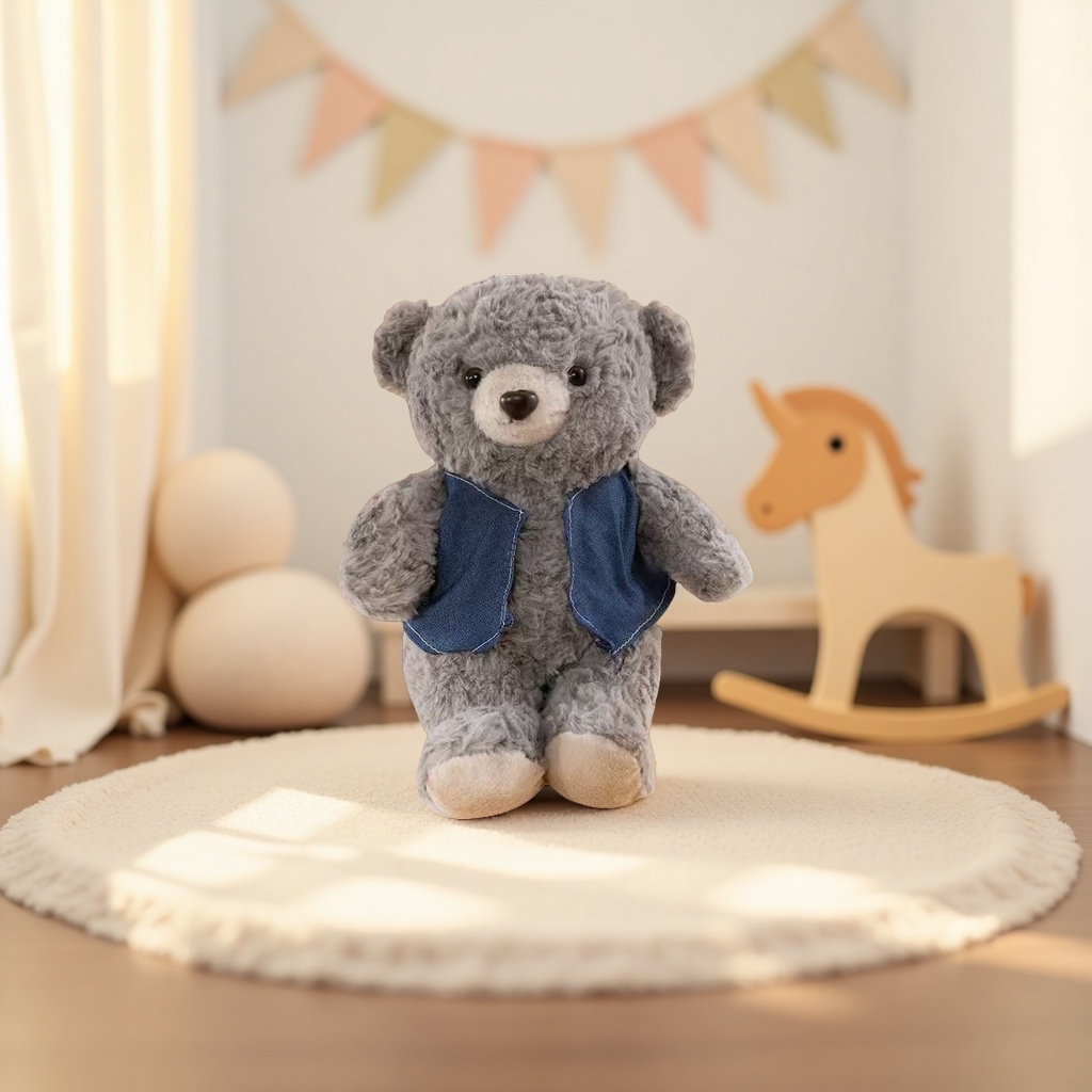 The grey plush toy bear is cute and soft. It's a plush bear as a children's gift details Picture