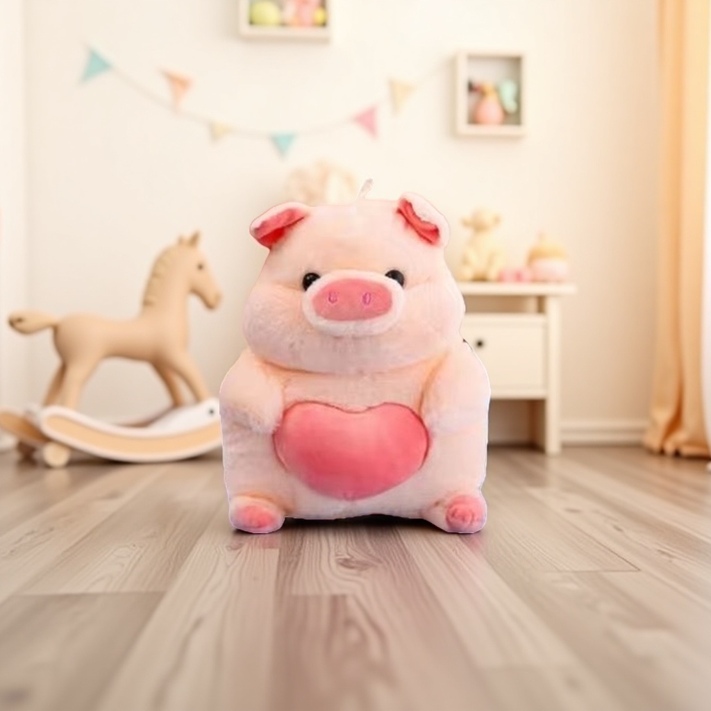 Pink plush little pig figurine for home decoration, cute bedroom bedside storage doll