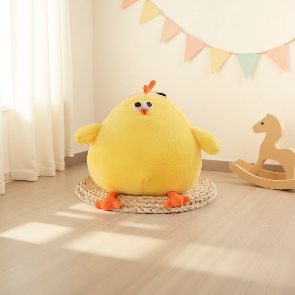 Yellow plush chicken doll, cute and fun fabric throw pillow, children's soothing toy
