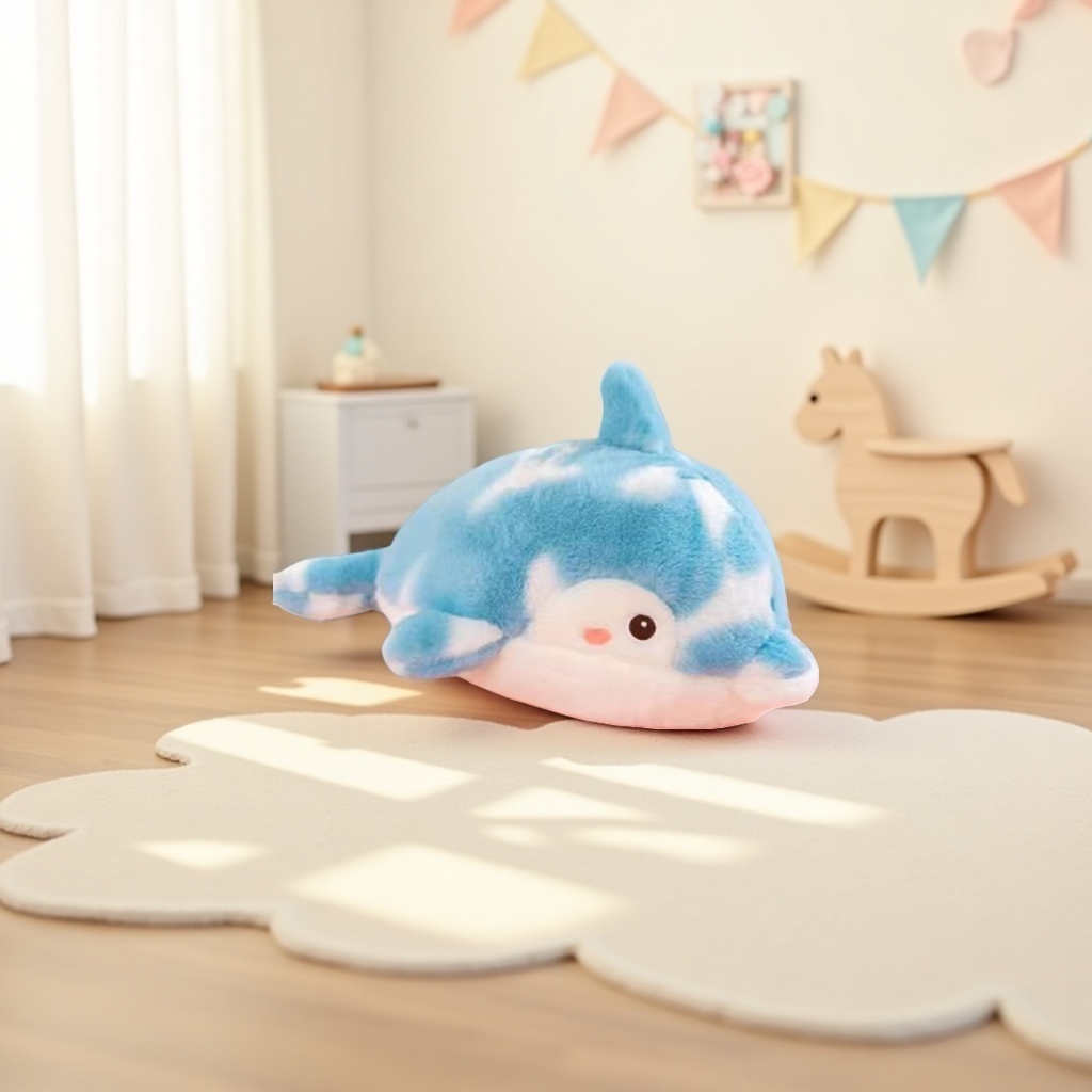 Blue spotted dolphin plush toy, cute and soft pillow, children's gift