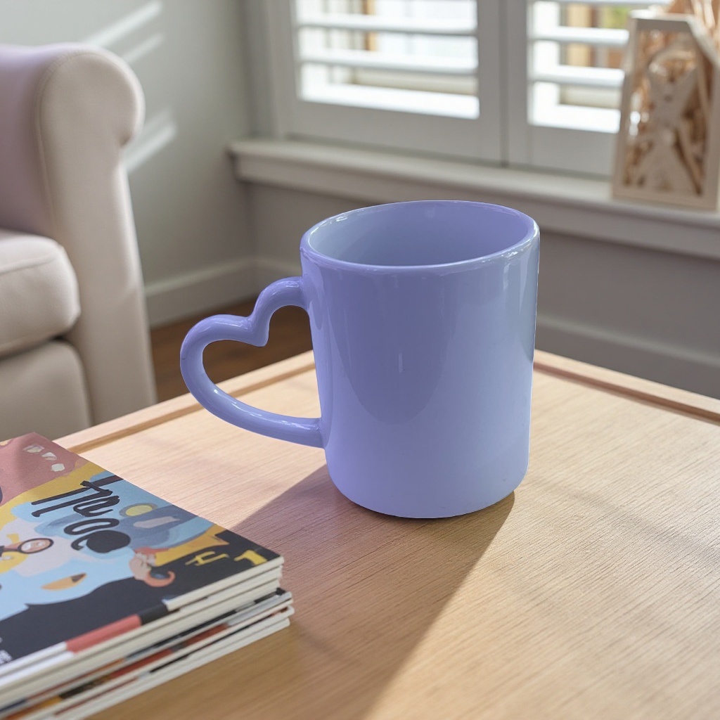 Heat sublimation white heart-shaped handle ceramic cup, heat transfer home simple Nordic-style coffee water cup