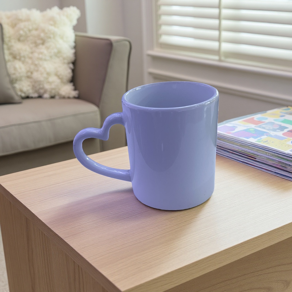 Heat sublimation white heart-shaped handle ceramic cup, heat transfer home simple Nordic-style coffee water cup details Picture