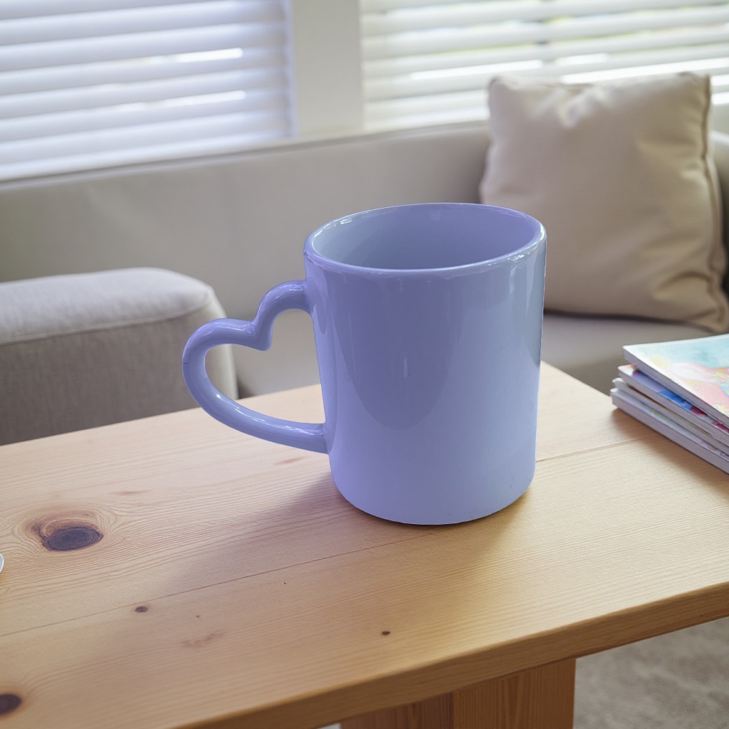 Heat sublimation white heart-shaped handle ceramic cup, heat transfer home simple Nordic-style coffee water cup Specification image