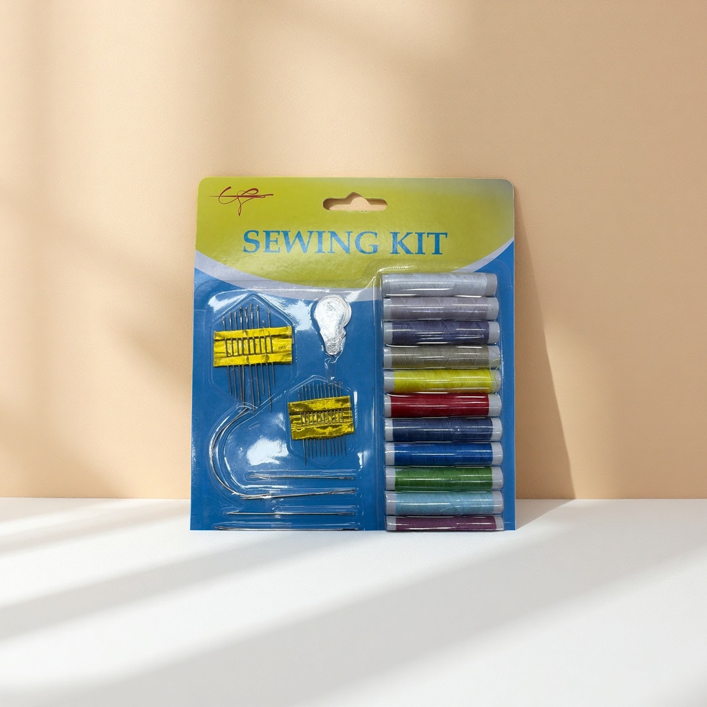 The household sewing tool set includes a needle, thread, scissors, ruler and other multi-functional portable mending tools