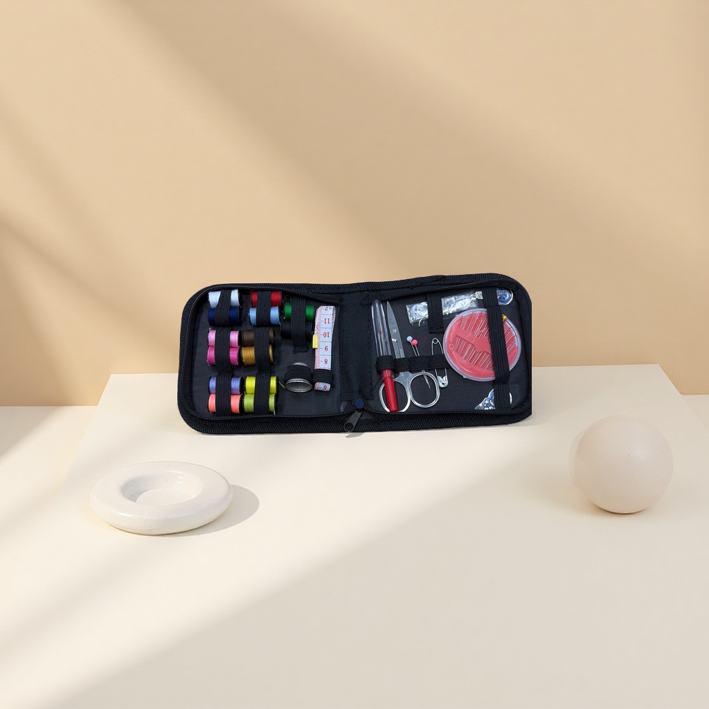Sewing tool kit, sewing tool set, with scissors, thimble, needle and thread storage, portable Application Scenario