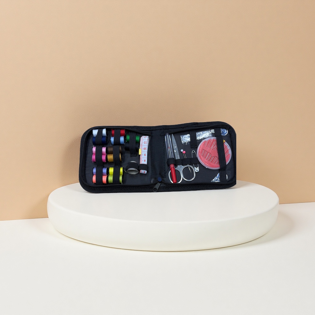Sewing tool kit, sewing tool set, with scissors, thimble, needle and thread storage, portable
