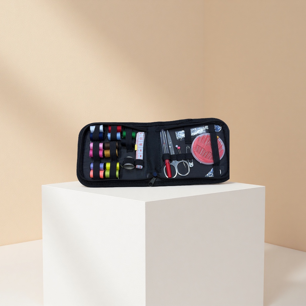Sewing tool kit, sewing tool set, with scissors, thimble, needle and thread storage, portable details Picture