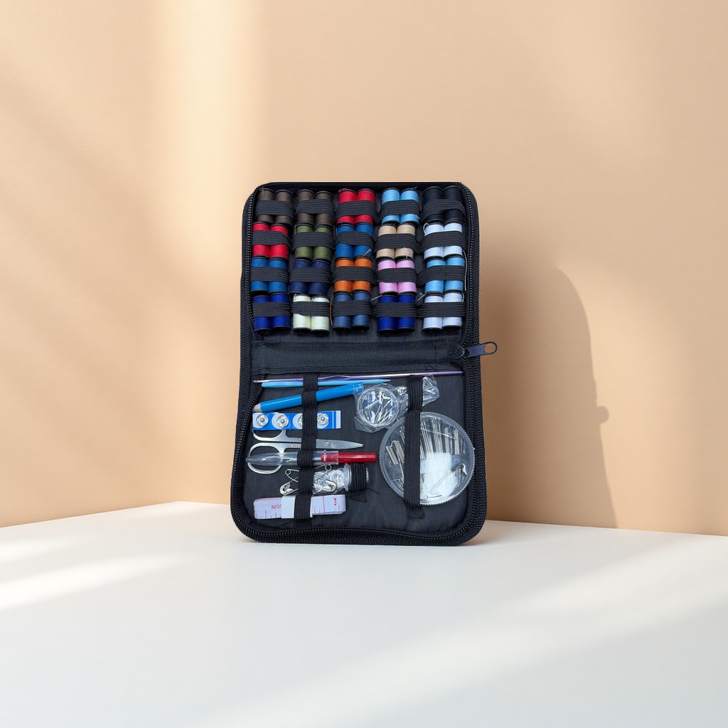 The household sewing tool set includes scissors, thimbles, thread removers and a needle and thread storage box Specification image
