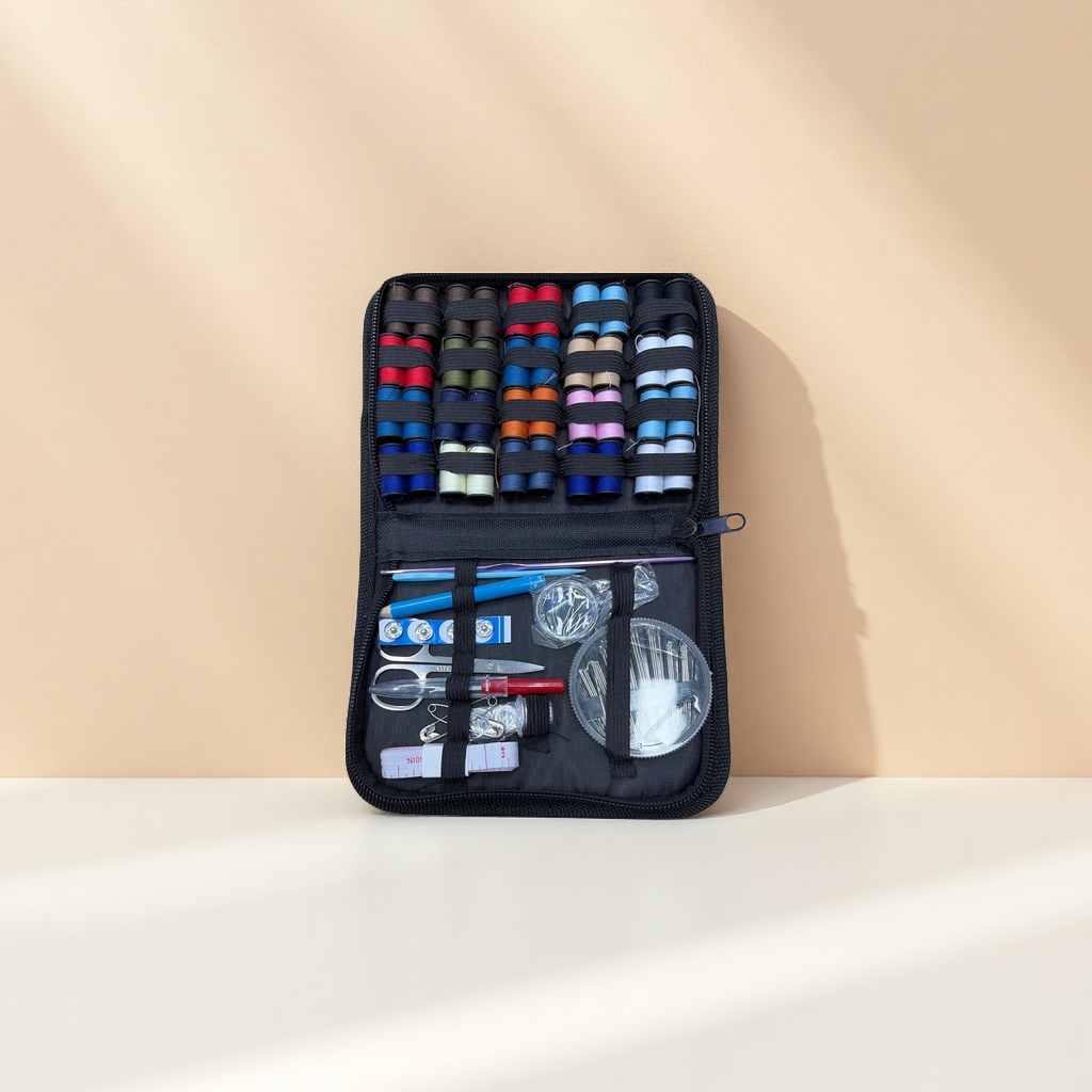 The household sewing tool set includes scissors, thimbles, thread removers and a needle and thread storage box details Picture