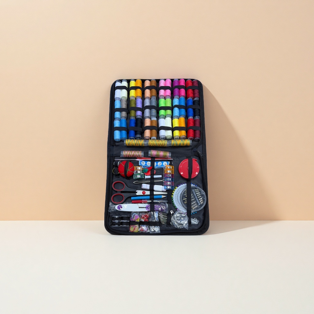 The sewing tool set includes scissors, thimbles, thread removers, rulers, and needle and thread storage boxes Specification image
