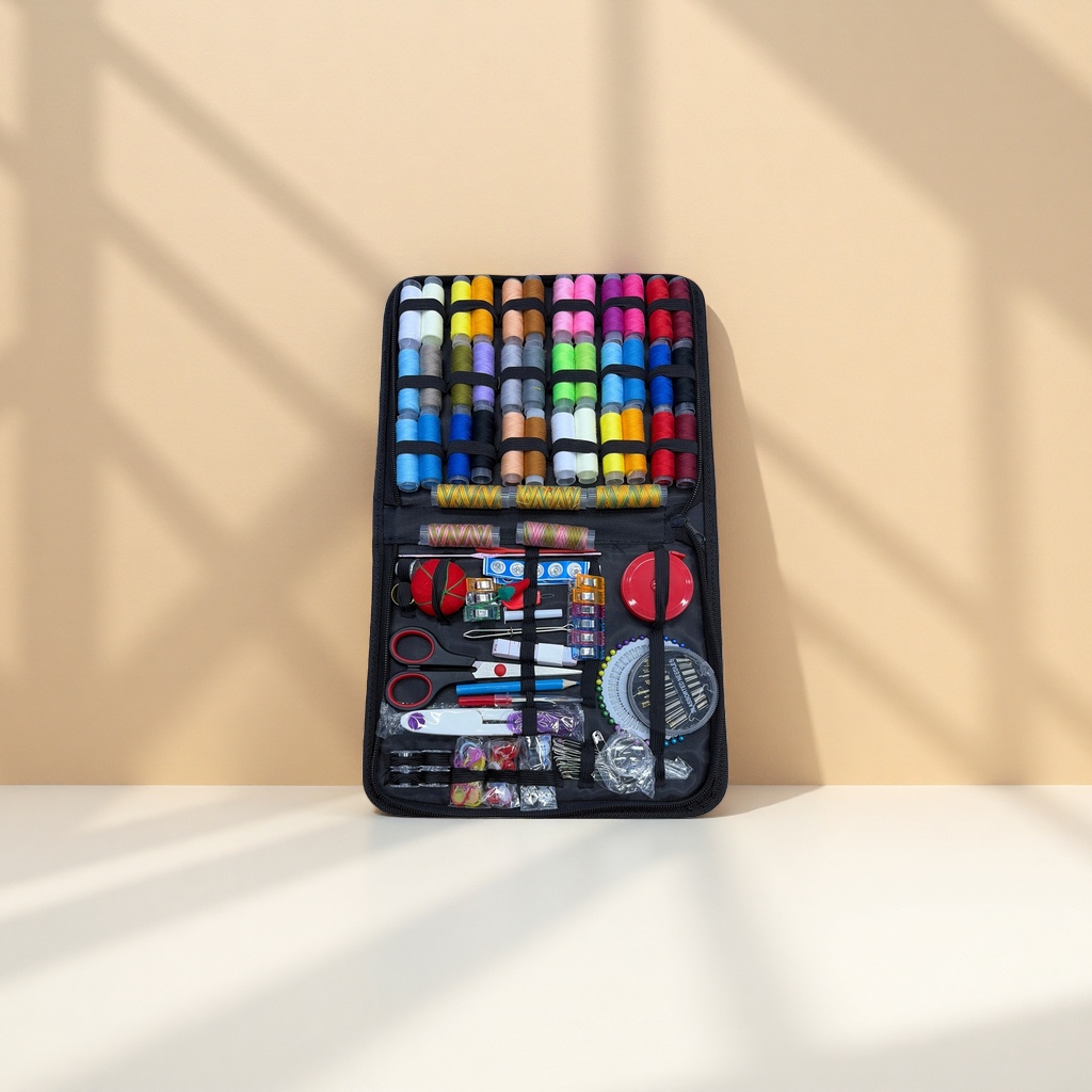 The sewing tool set includes scissors, thimbles, thread removers, rulers, and needle and thread storage boxes Application Scenario
