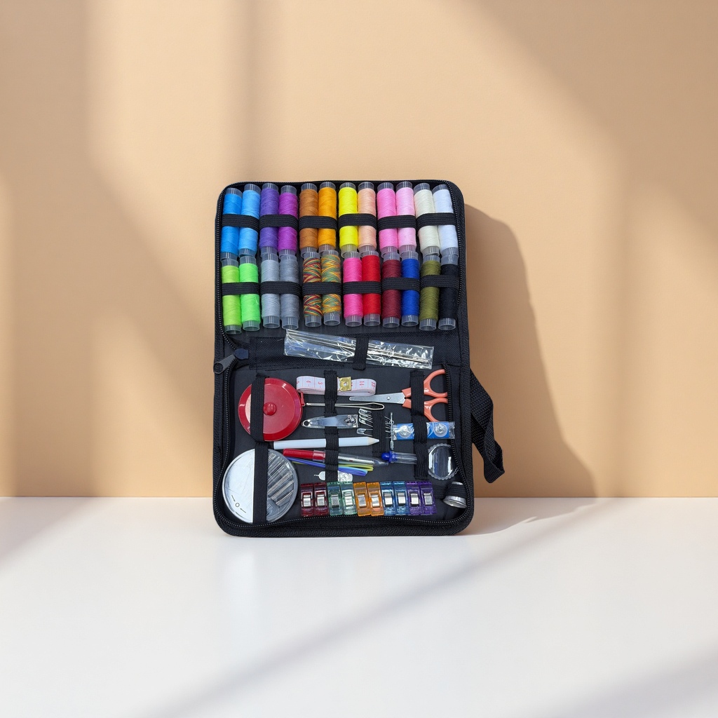 Household sewing tool set, metal scissors, thimble, thread remover, sewing kit, portable storage Specification image