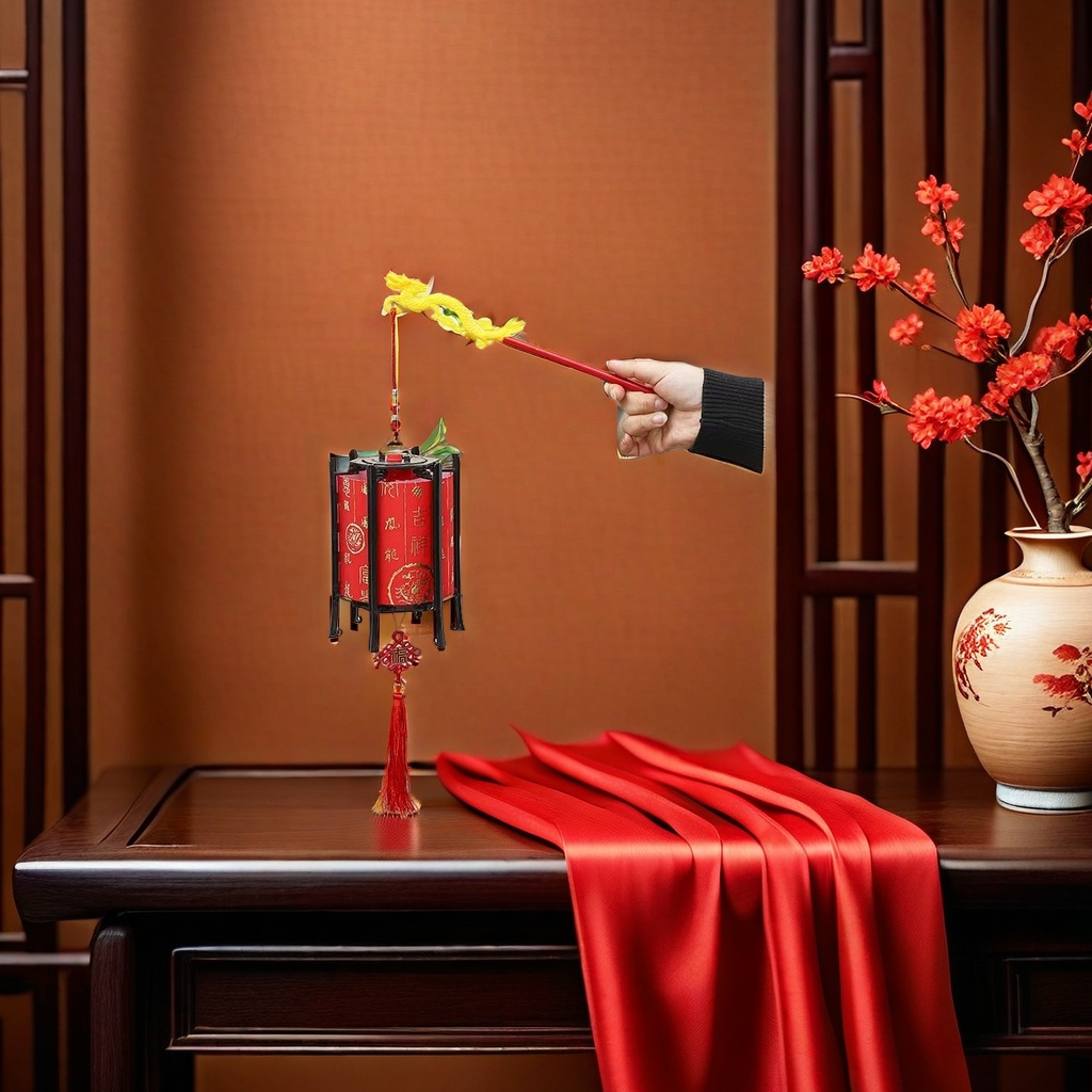 Linterna roja en material de seda bordado a mano basalto interior para decoración de salón