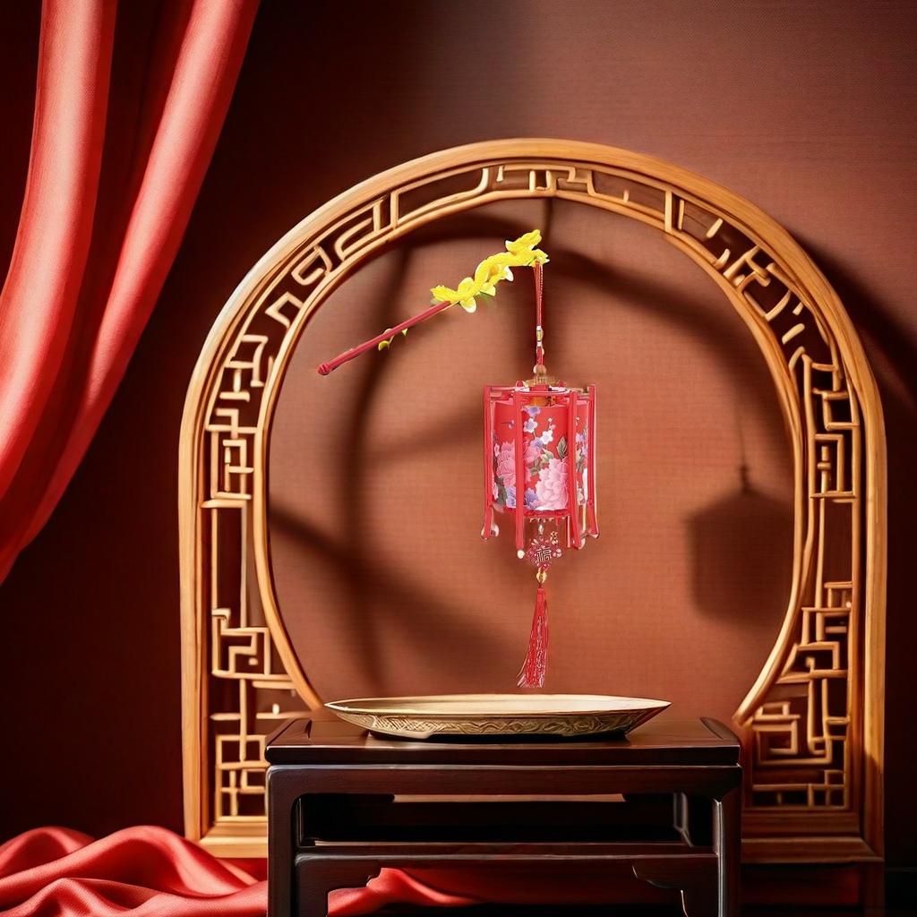 Red lanterns made of silk and hand-embroidered for indoor living room entrance decoration Specification image