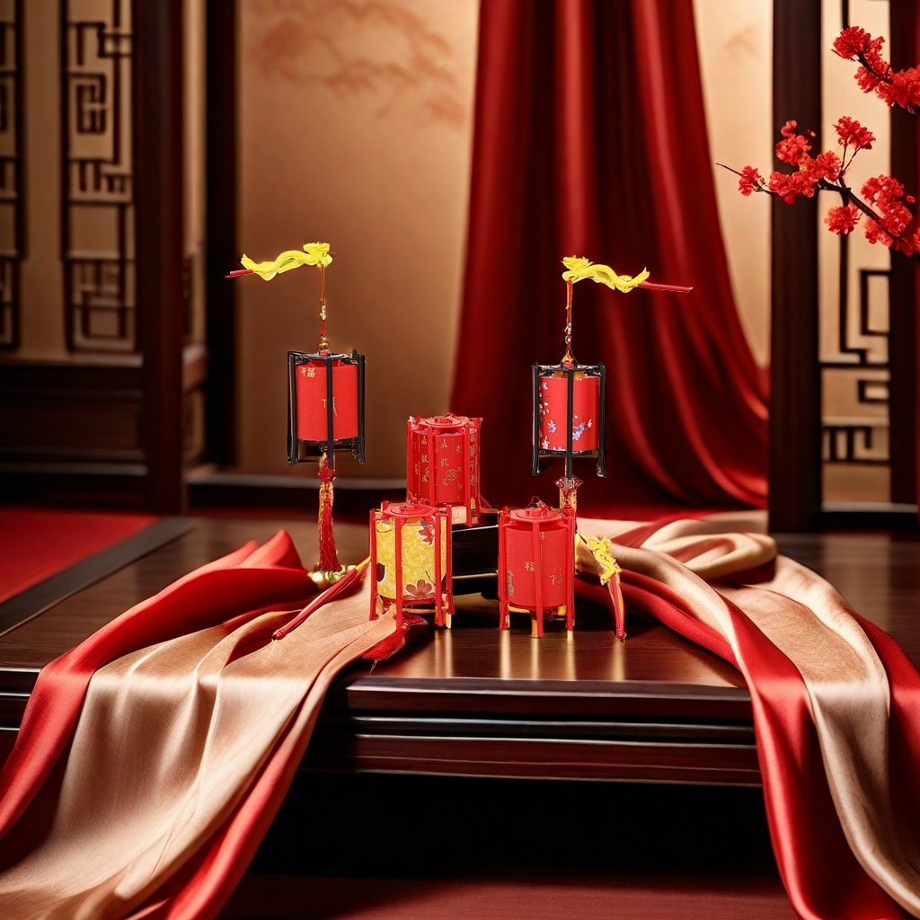 Traditional Chinese-style courtyard porch decorative lanterns with bamboo frames and silk surfaces details Picture