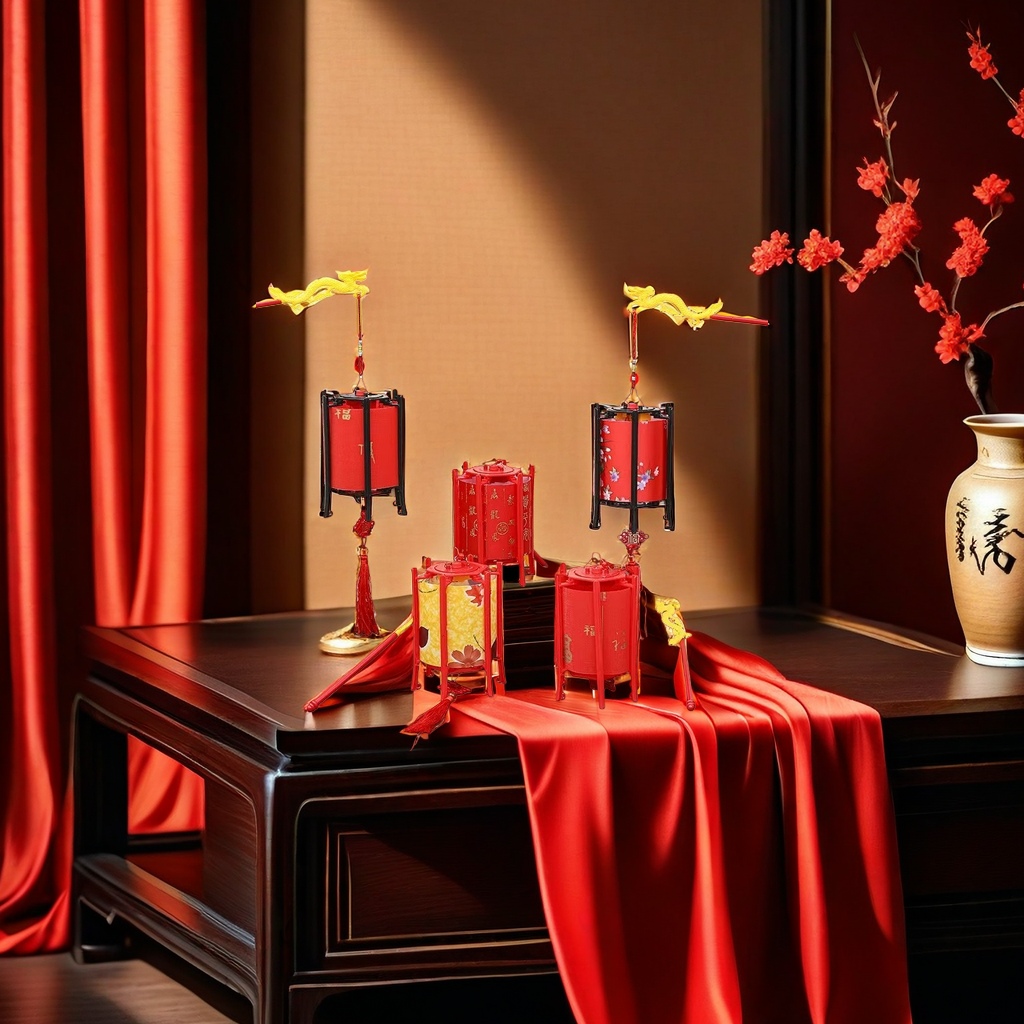 Traditional Chinese-style courtyard porch decorative lanterns with bamboo frames and silk surfaces