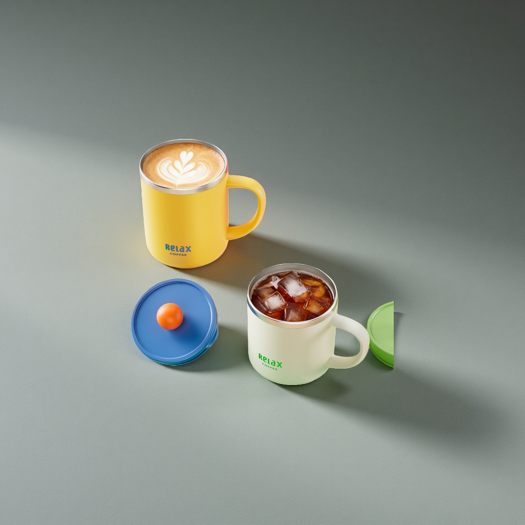Relax COFFEE黄色拉花热咖啡杯白色冰咖冷饮杯
