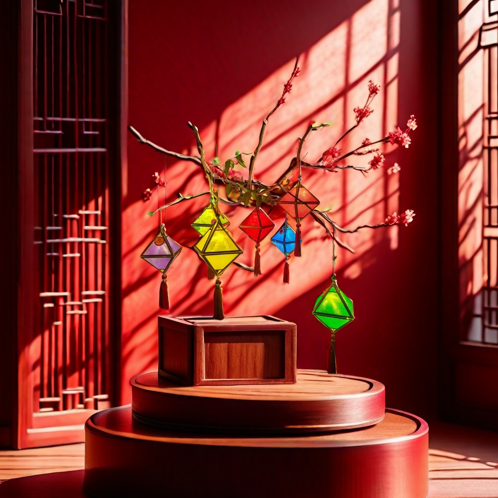 Colorful luminous lanterns, red festive decorative hanging ornaments, outdoor garden lamps details Picture
