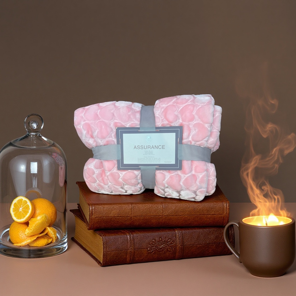 Pink heart-shaped pattern blanket, thickened warm coral fleece blanket, 150x200cm Specification image