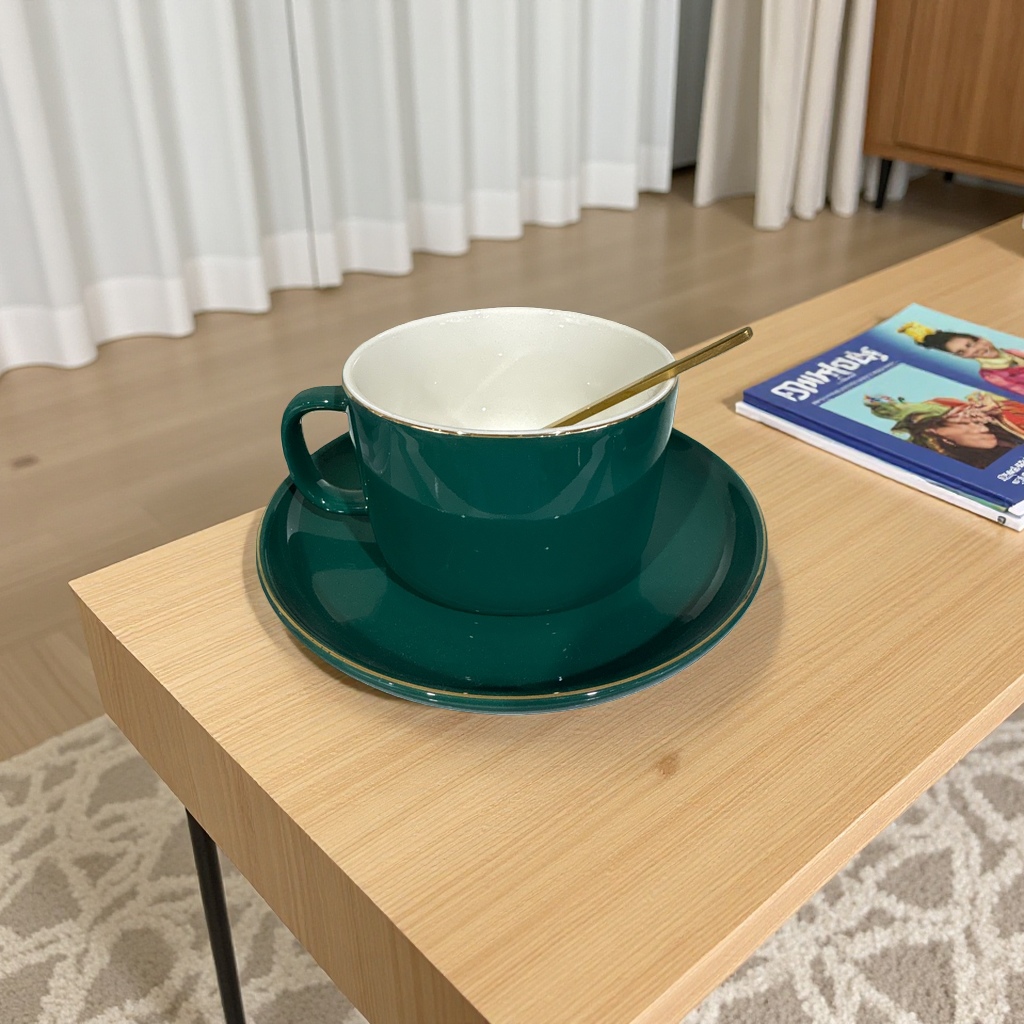 绿色陶瓷茶杯 高温烧制釉面光滑 家用办公泡茶杯