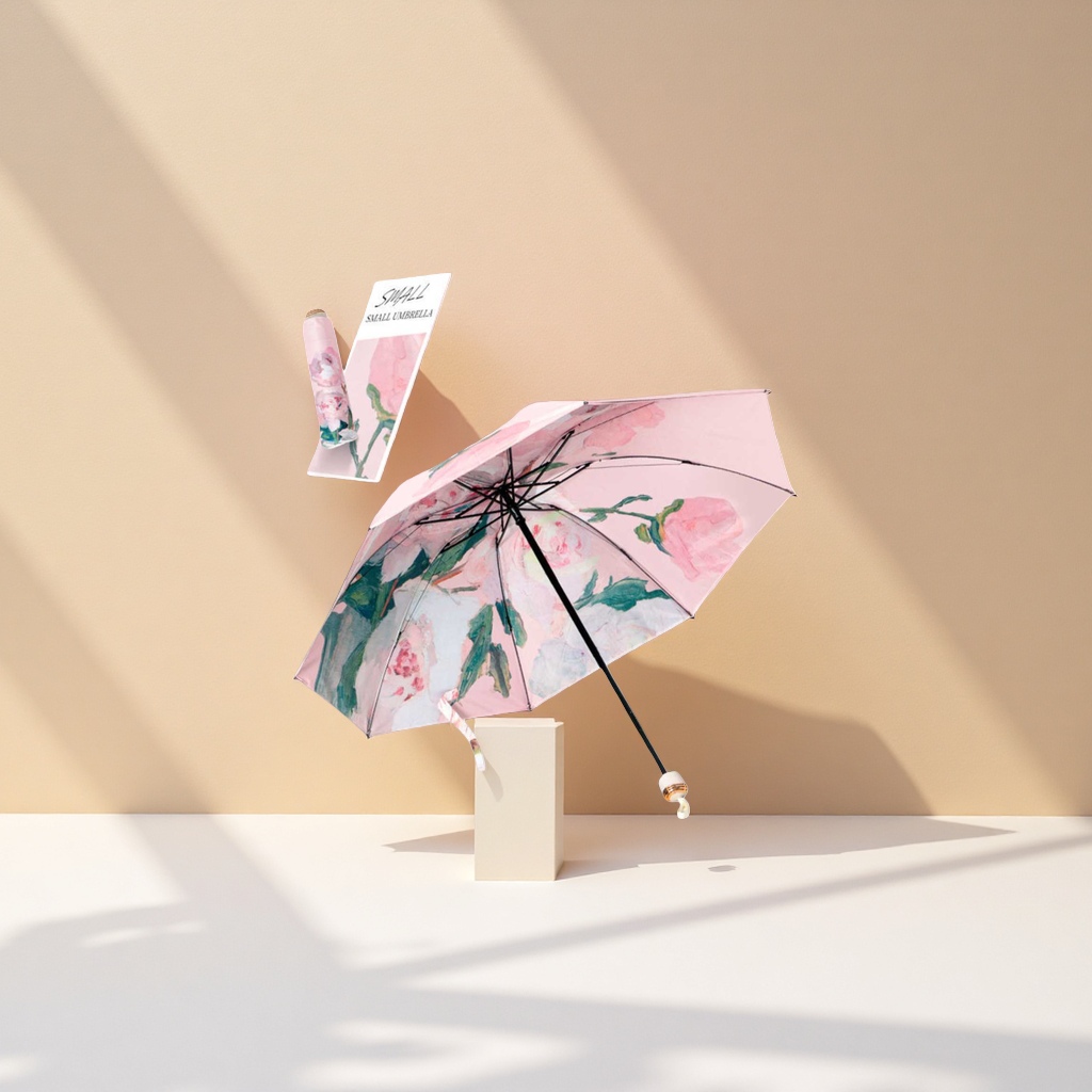 Floral pattern high-density impact-resistant fabric umbrella, three-fold portable, windproof and sun-proof Application Scenario