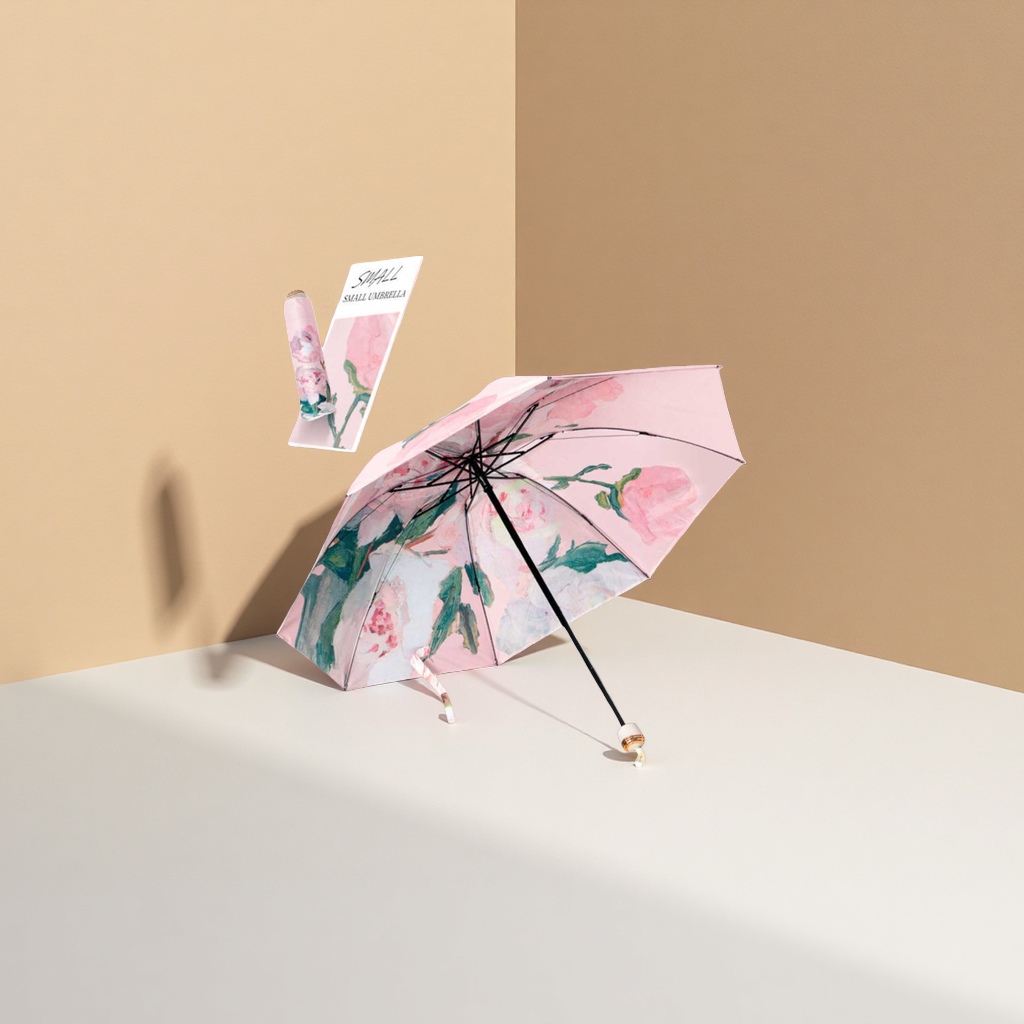 Floral pattern high-density impact-resistant fabric umbrella, three-fold portable, windproof and sun-proof Specification image