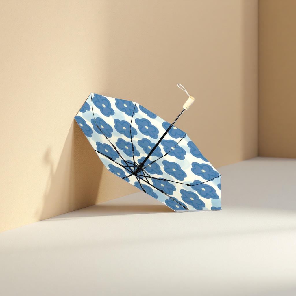 A blue flower-patterned umbrella for both weather and rain, waterproof, sun-proof, lightweight and foldable for ladies Specification image