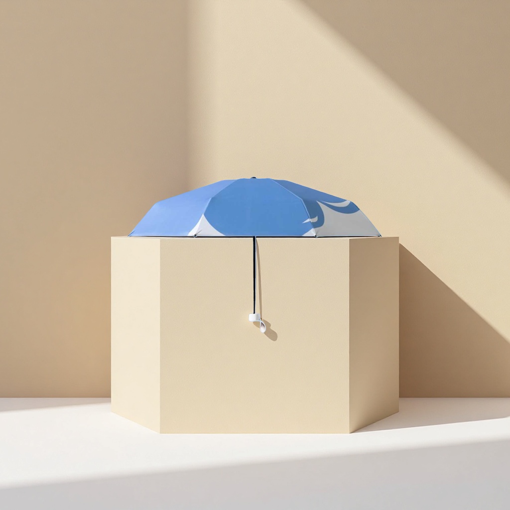 Blue five-fold umbrella, portable sun protection, all-weather folding umbrella Specification image