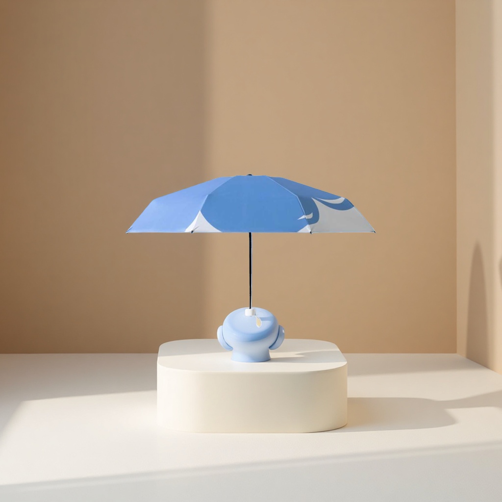 Blue five-fold umbrella, portable sun protection, all-weather folding umbrella details Picture