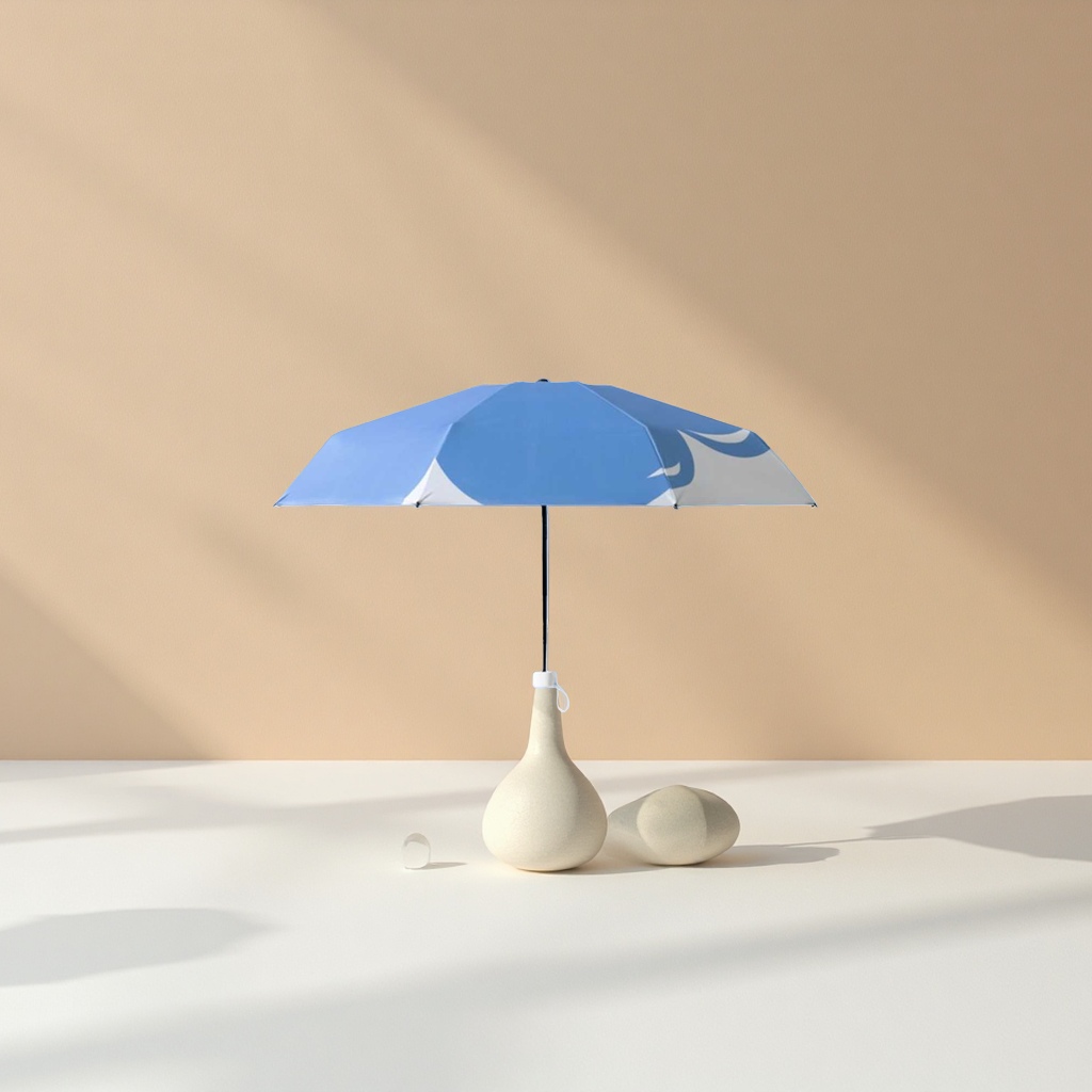 Blue five-fold umbrella, portable sun protection, all-weather folding umbrella
