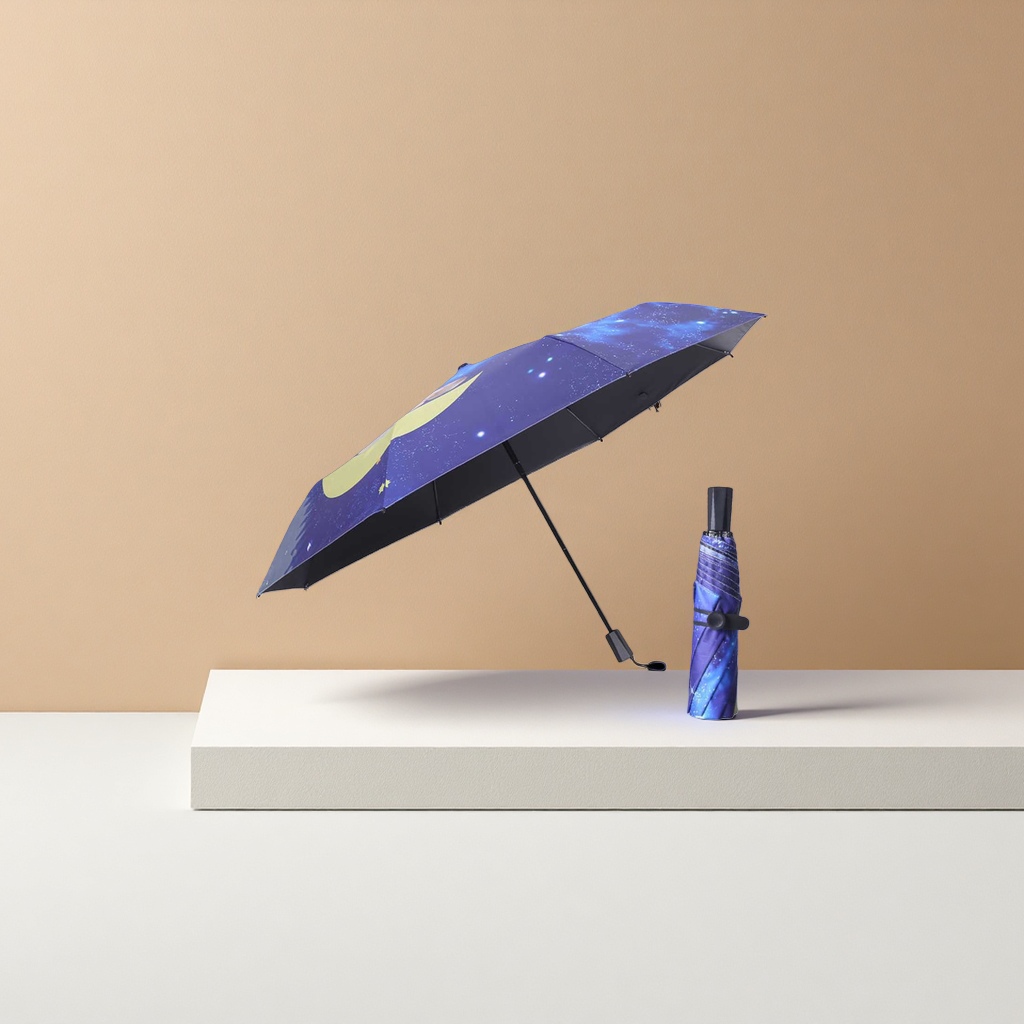 The starry sky patterned folding umbrella is waterproof, sun-proof, portable and suitable for both sunny and rainy days