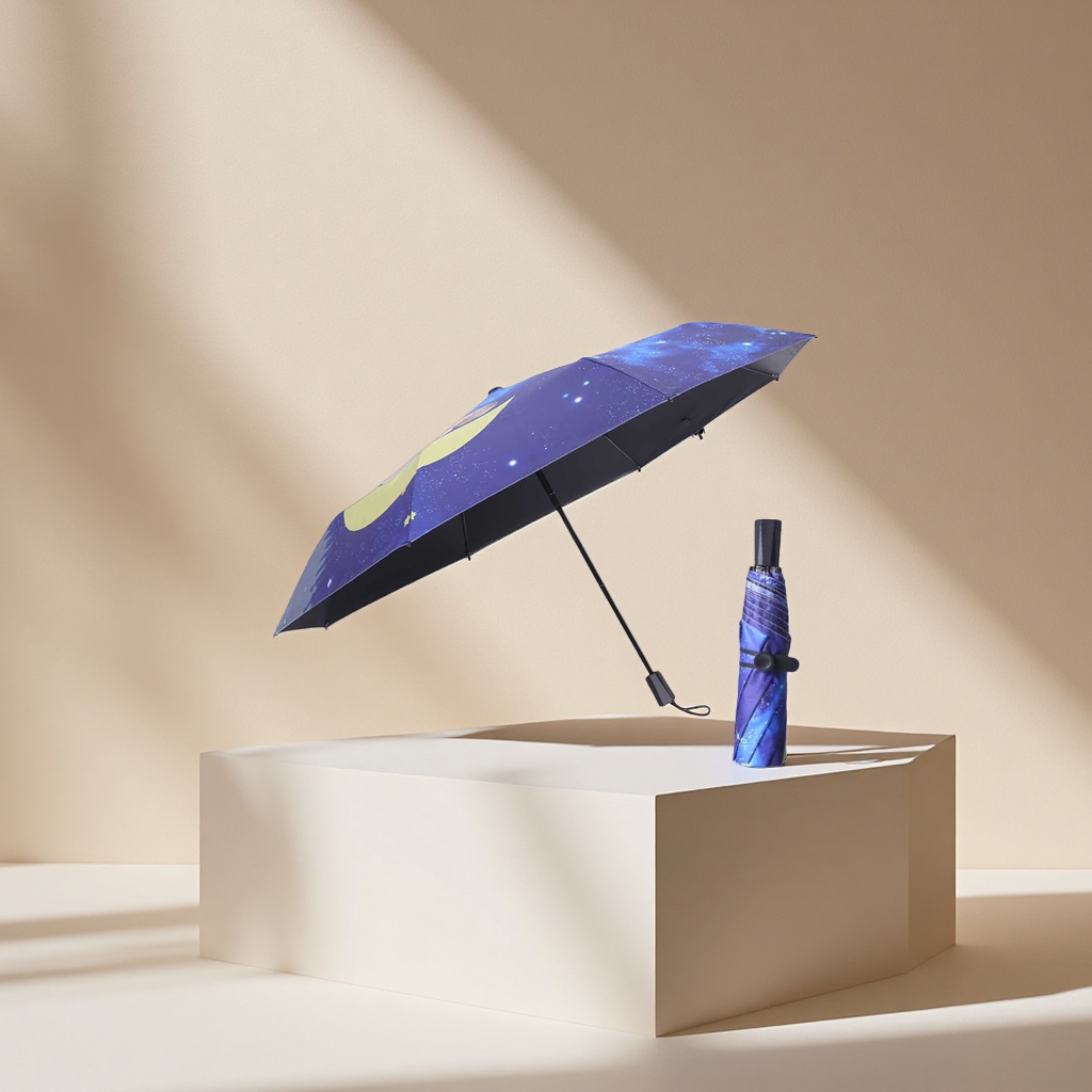 The starry sky patterned folding umbrella is waterproof, sun-proof, portable and suitable for both sunny and rainy days Application Scenario