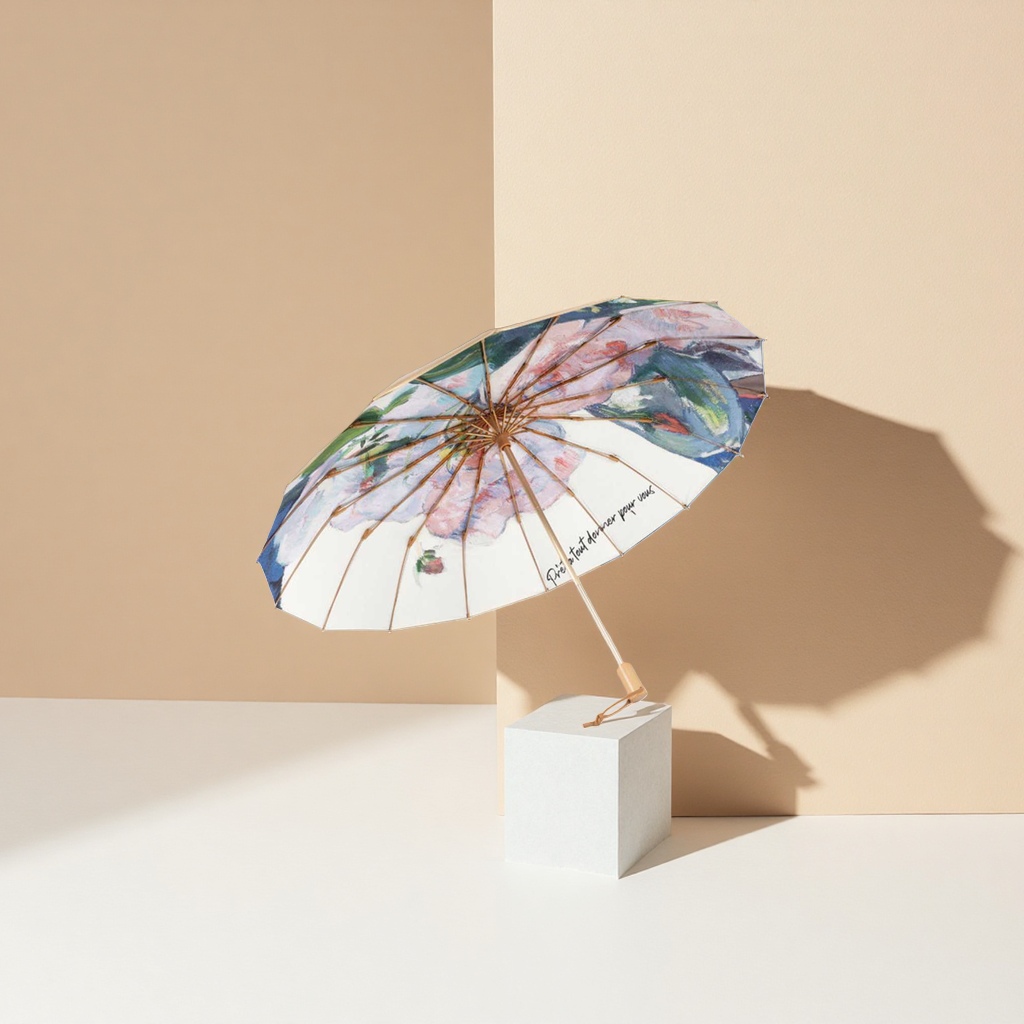 A portable, automatic opening and closing umbrella made of high-density impact-patterned fabric for women Specification image
