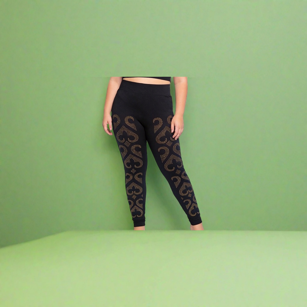 Black gold-patterned high-waisted tight pants, quick-drying and breathable women's fitness yoga sport pants details Picture