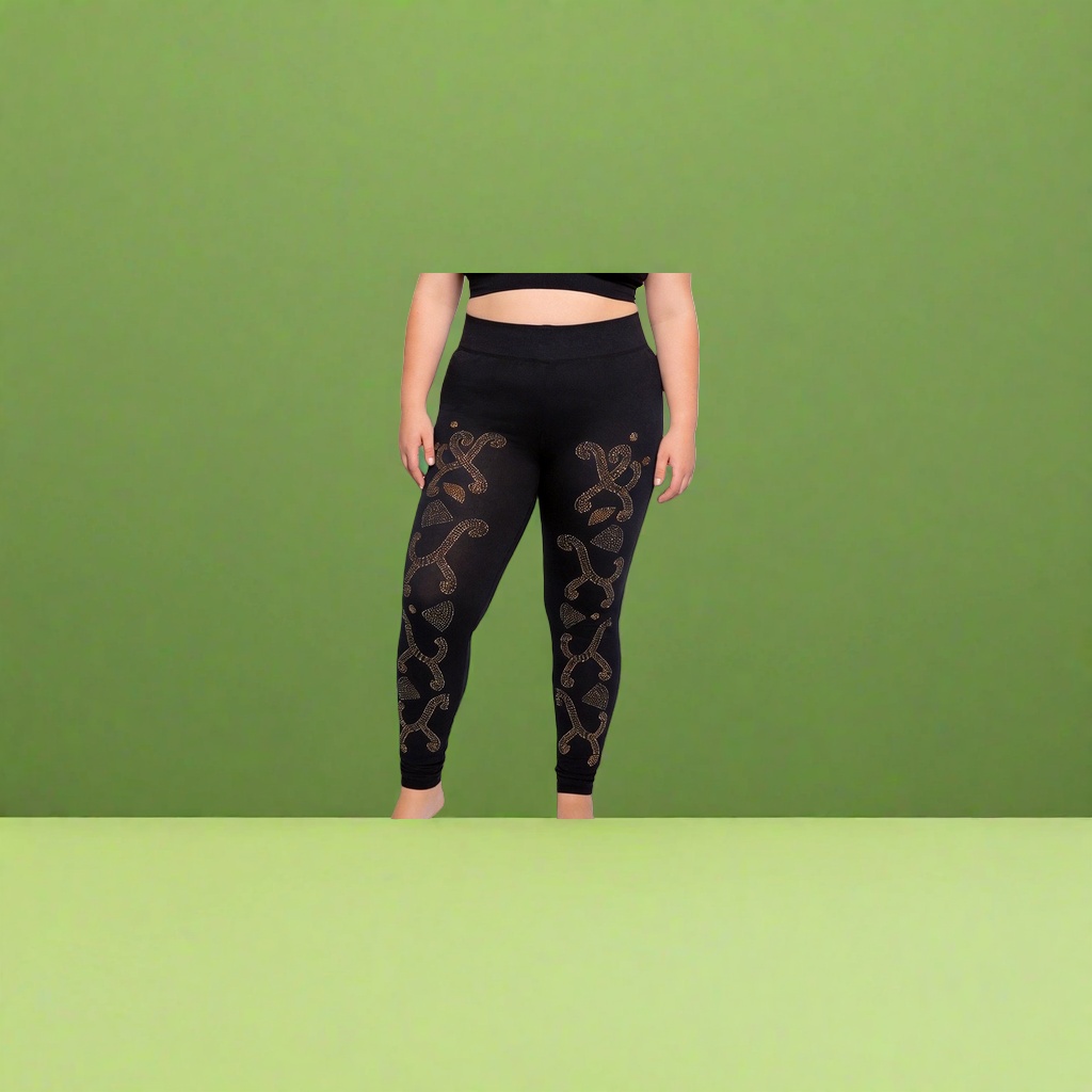 Black diamond-encrusted tight pants, high-waisted, slimming, elastic and form-fitting women's pants details Picture