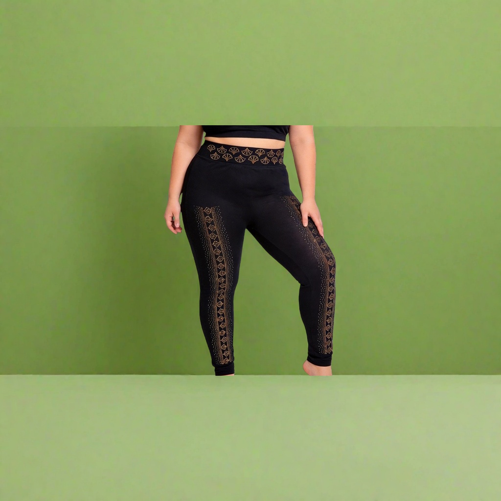 Black and gold patterned tight pants, high-elasticity slimming and form-fitting women's pants Application Scenario