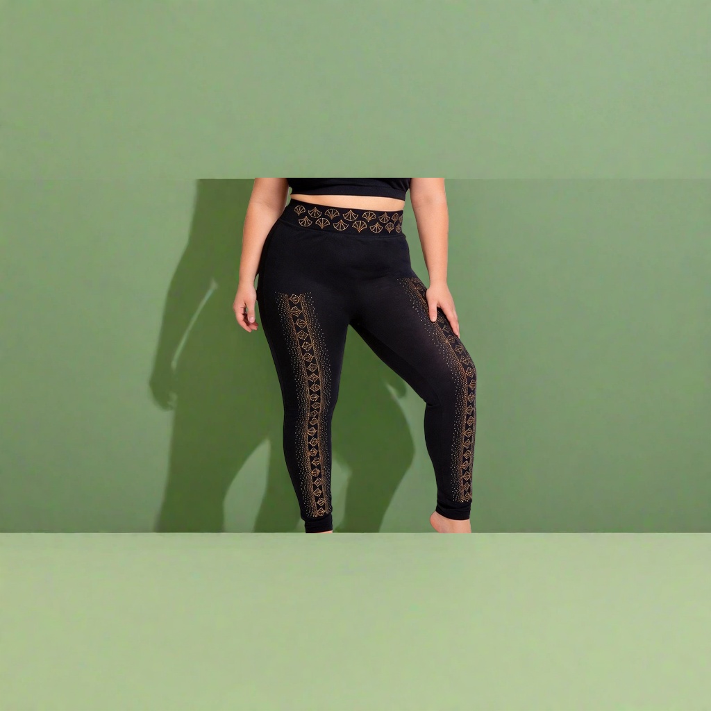 Black and gold patterned tight pants, high-elasticity slimming and form-fitting women's pants Specification image