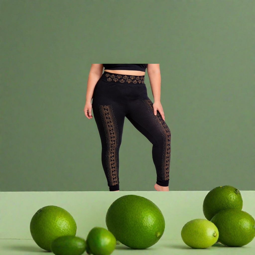 Black and gold patterned tight pants, high-elasticity slimming and form-fitting women's pants